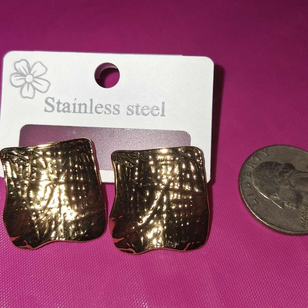Textured Gold Stainless Steel Earrings